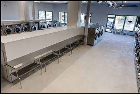 Folding benches and customer area inside Colorado Wash and Fold